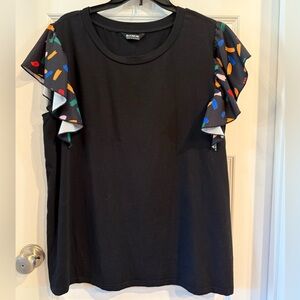 BloomChic Black Top with Vibrant Ruffle Sleeves